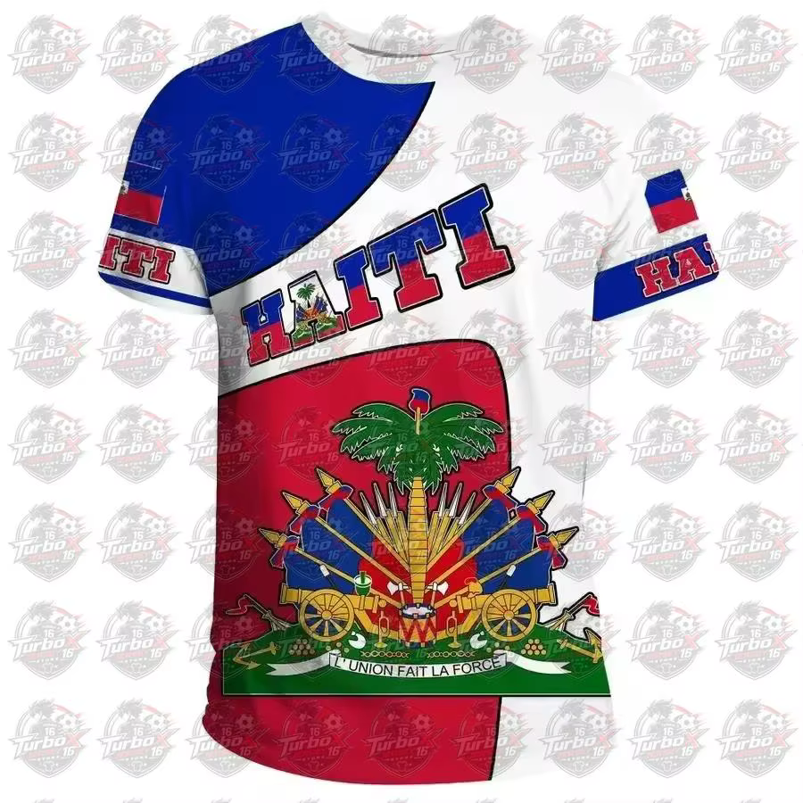 T-shirt Homme Drapeau Haïtien 2026 Emblème National Caraïbes Rétro Streetwear 3D Amusant Décontracté Manches Courtes Football