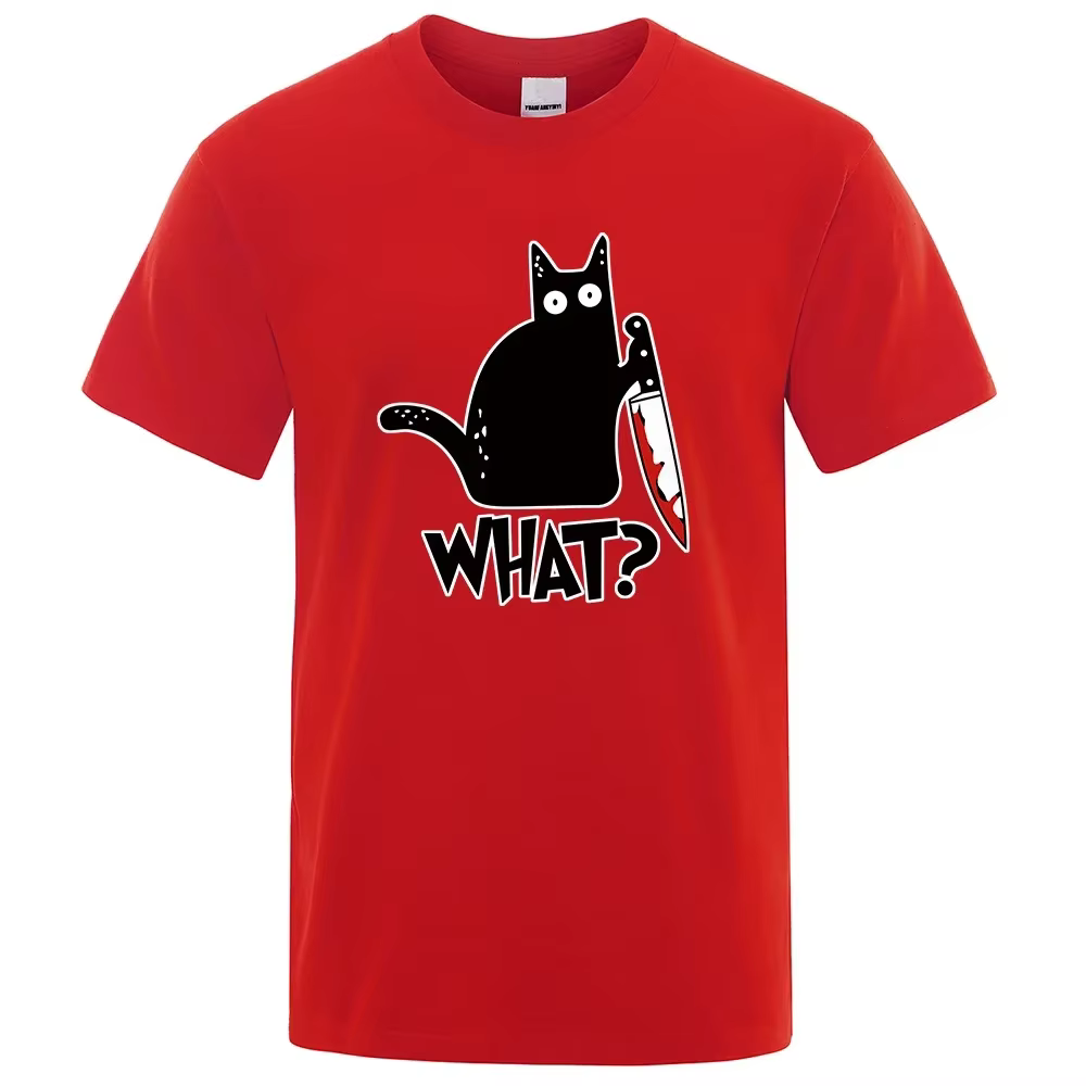 T-shirt imprimé dessin animé drôle de couteau et de chat pour hommes