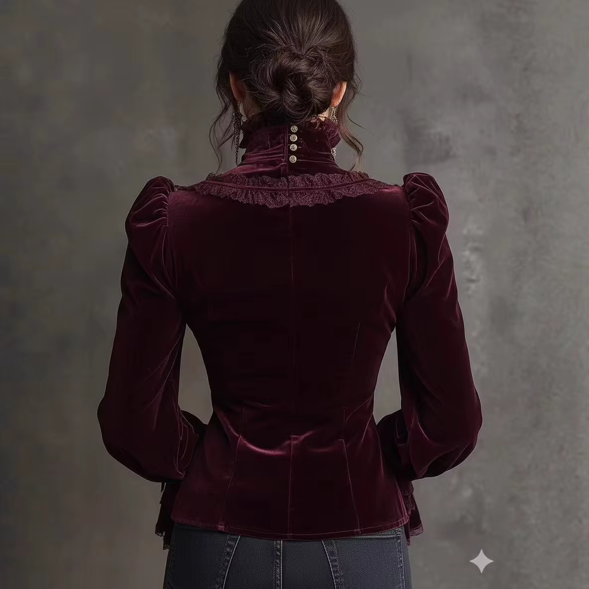 Chemisiers à manches longues en velours vintage pour femmes, hauts, dentelle, style gothique, chemisier en tricot, printemps automne, blusas, hauts pour femmes
