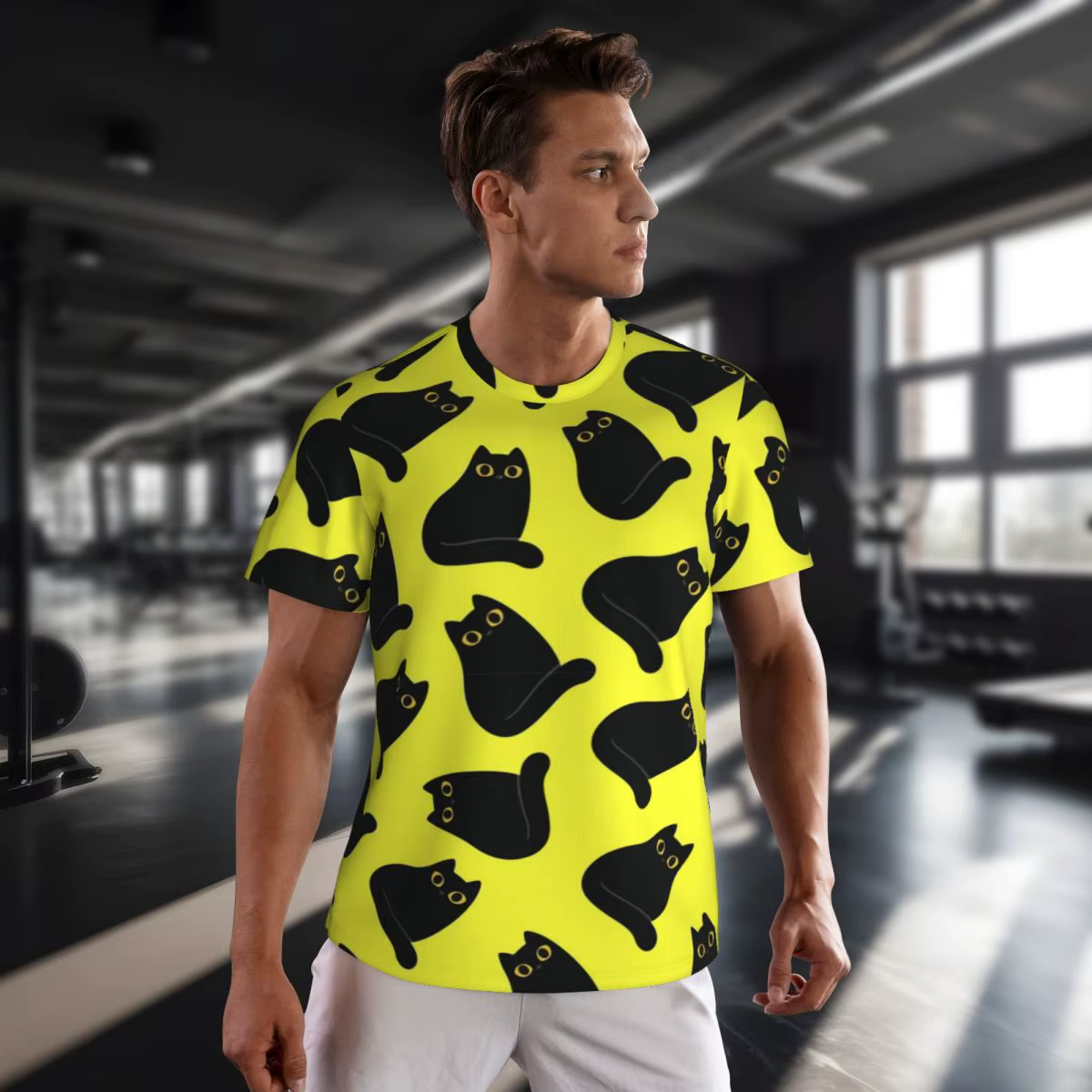 Vêtements de sport T-Shirt pour hommes mignon chat noir T-Shirts Hippie Meow imprimé Animal