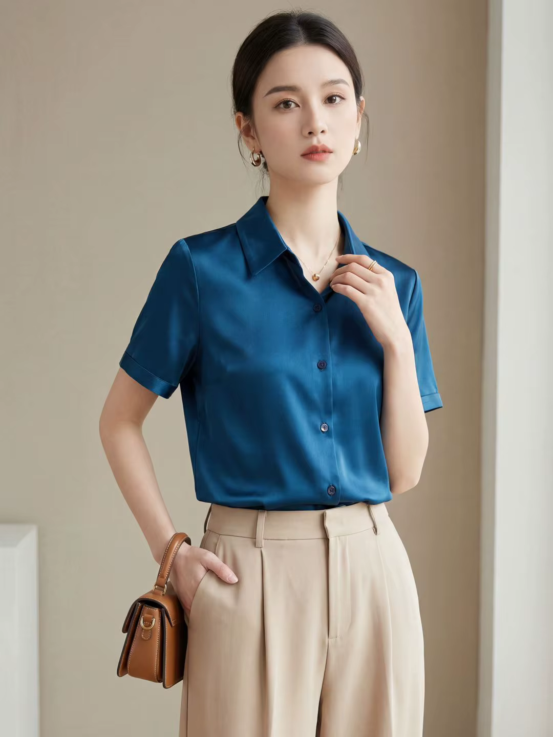 T-Shirt en soie de mûrier chemise à manches courtes pour femmes nouvelle