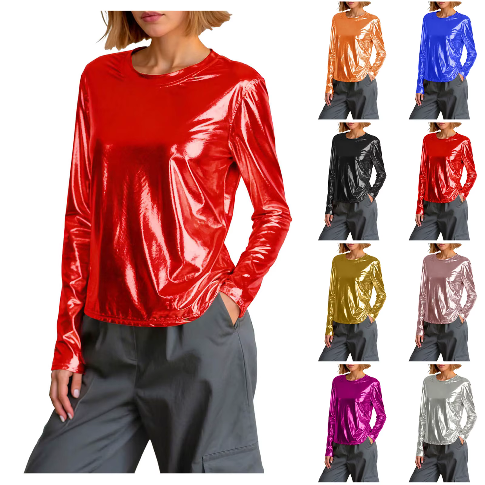 T-shirt Crop Top Brillant et Tendance pour Femme – Col Rond