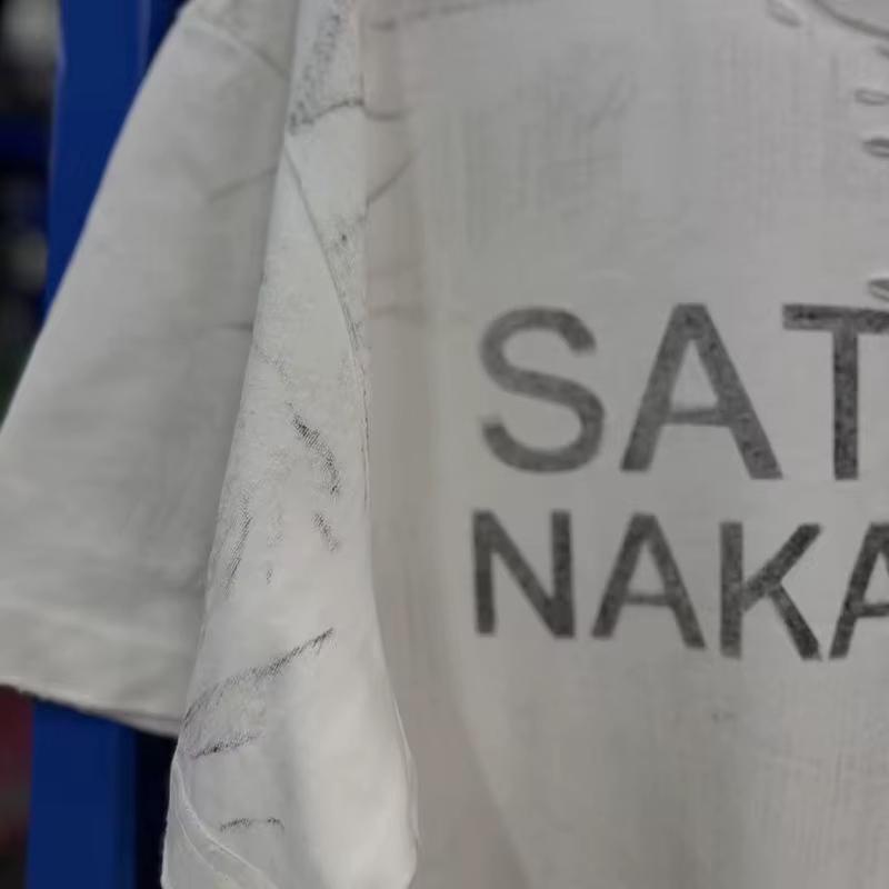 T-shirt unisexe en coton blanc délavé avec logo imprimé lettres classiques Satoshi Nakamoto