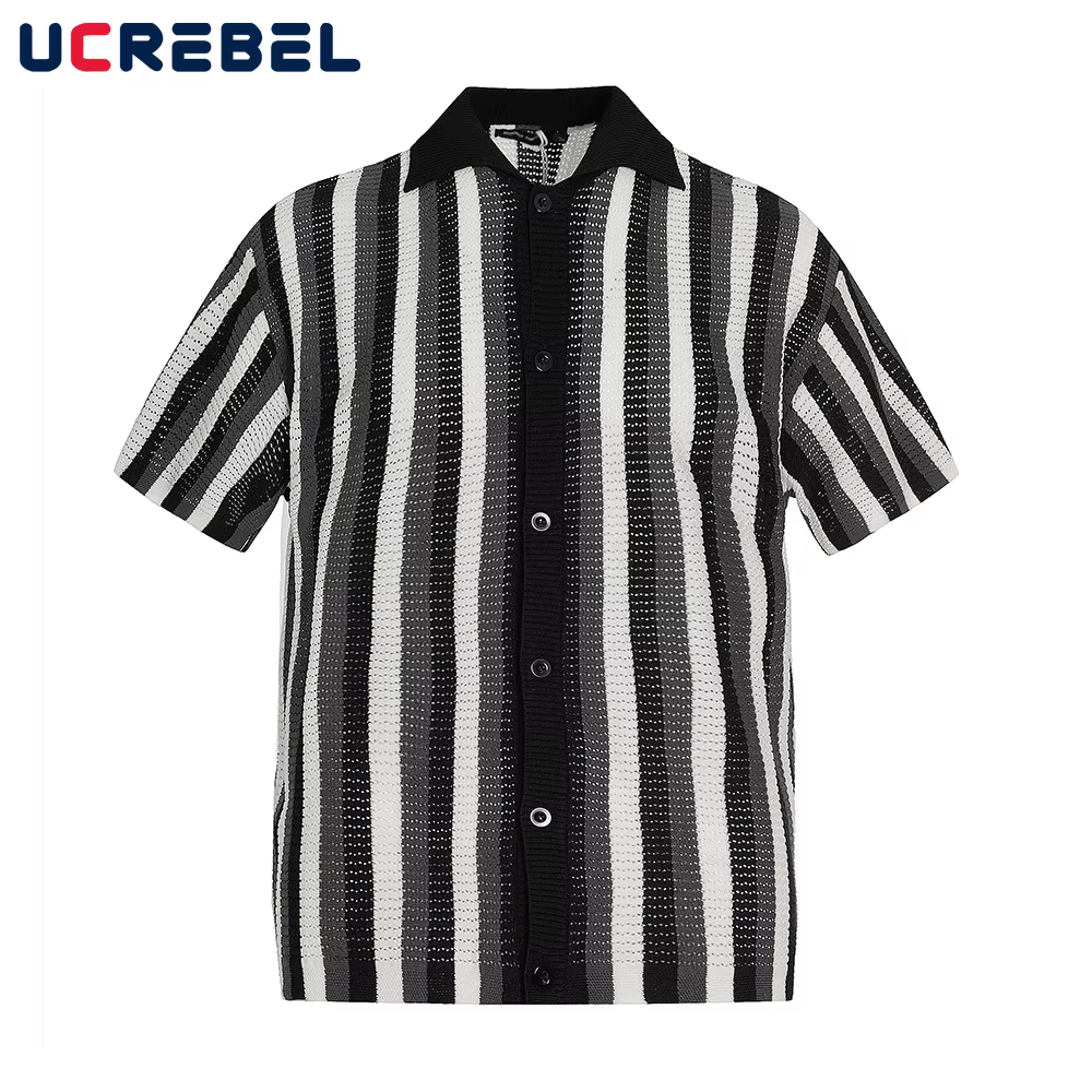 Cardigan tricoté rayé épissé pour hommes