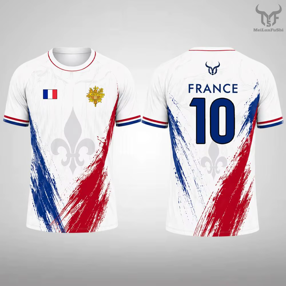 T-shirt imprimé drapeau français 2026 – Maillot de football à séchage rapide pour l'été – Streetwear décontracté – Tee-shirt sport à manches courtes – Pour les fans et les familles (modèle assorti)
