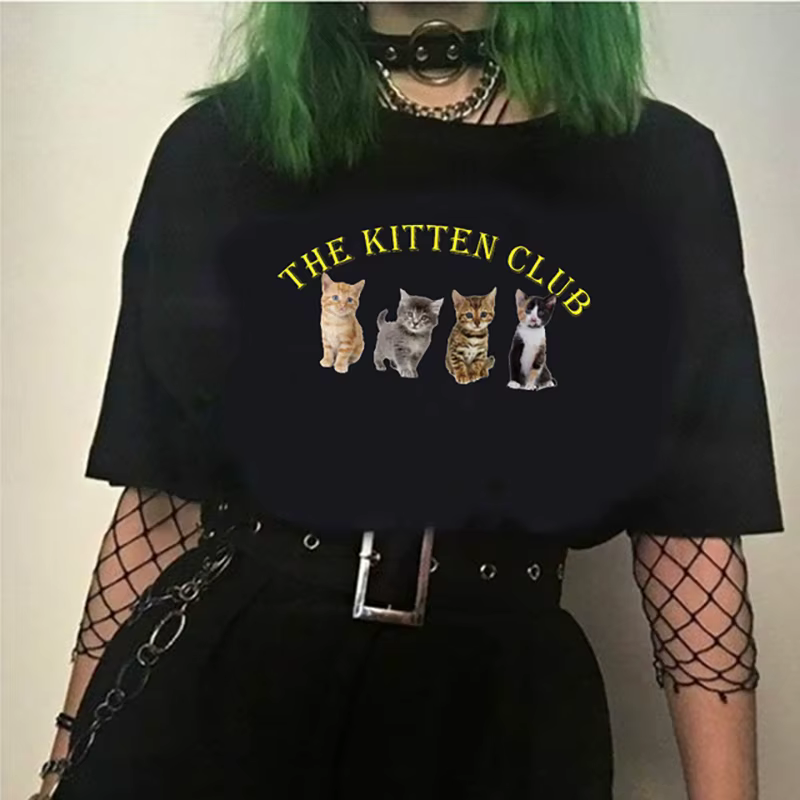 T-shirt manches courtes femme, streetwear en coton blanc, grunge, mignon