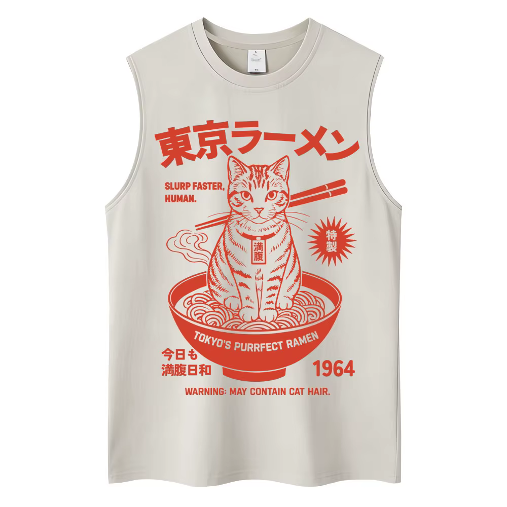 Débardeurs en coton lavé style Ramen Japonais de Tokyo pour hommes et femmes