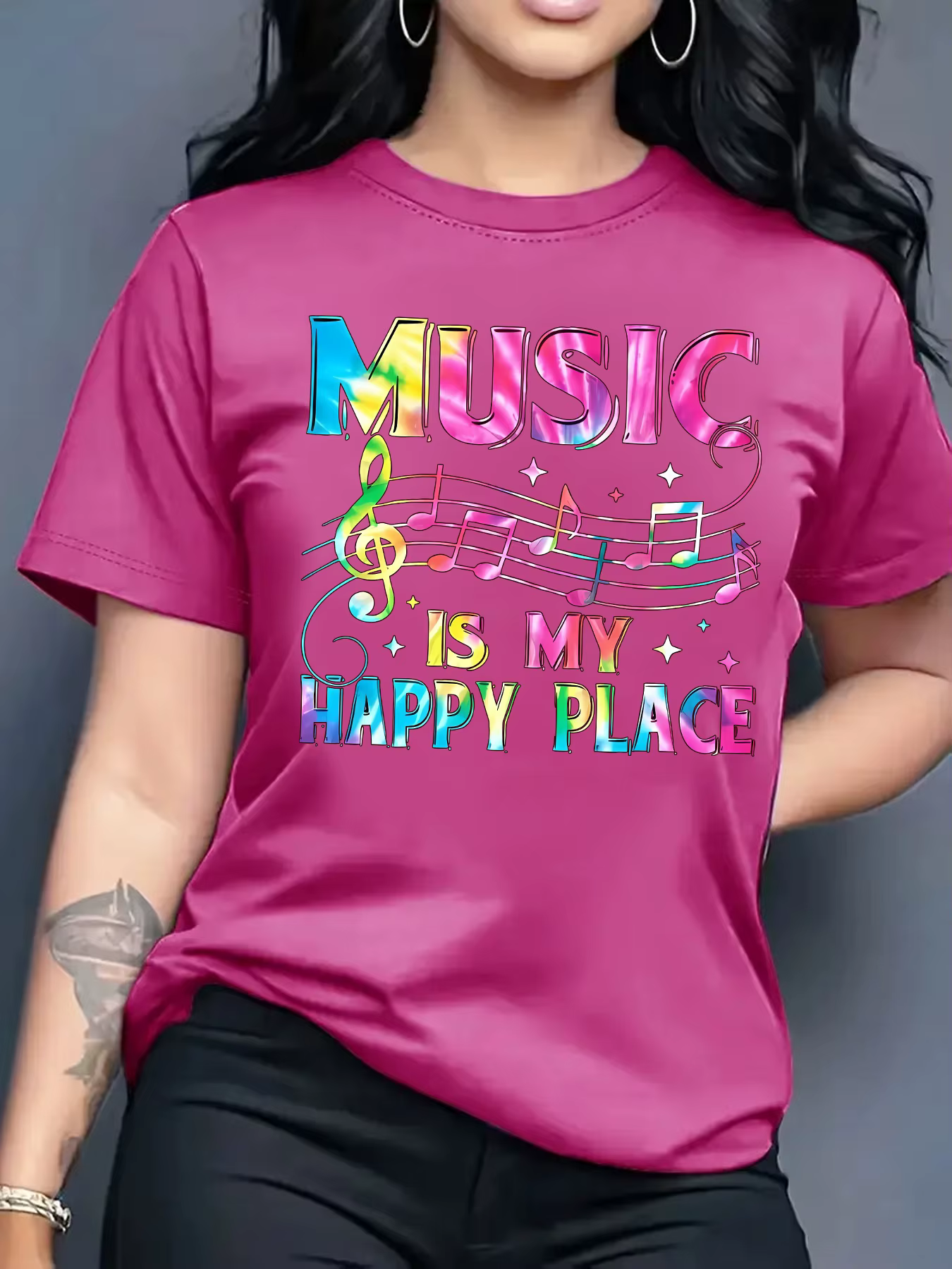 T-shirt pour femme Music Is My Happy Place - Motif musical coloré
