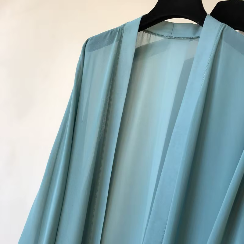 Cardigan long en mousseline de soie pour femmes