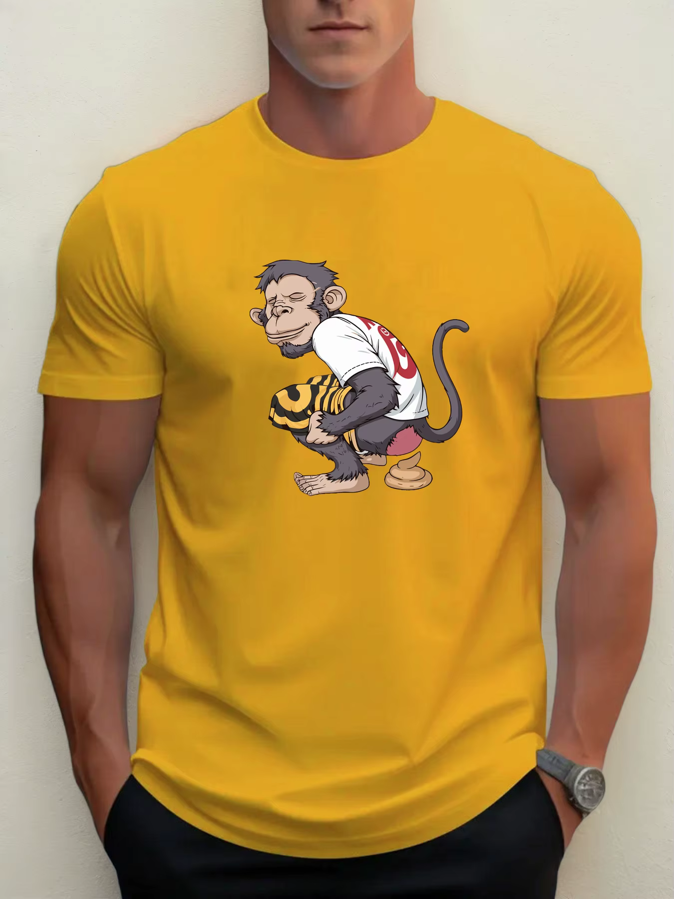 T-shirt pour hommes singe toilette 100 % coton impression graphique été col rond