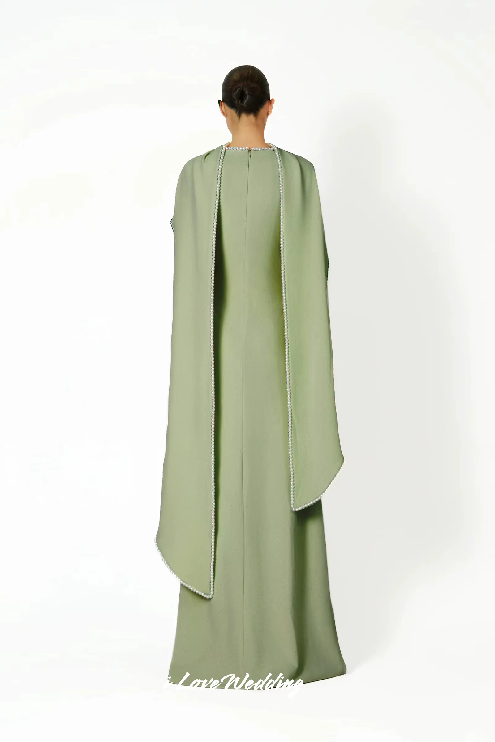 Robe de soirée en Satin vert sauge