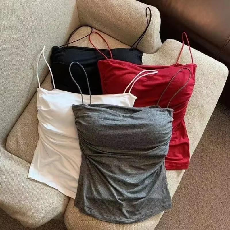 Débardeurs femmes avec soutien-gorge intégré Spaghetti sangle réservoirs pour femme couleur unie décontracté été Camis