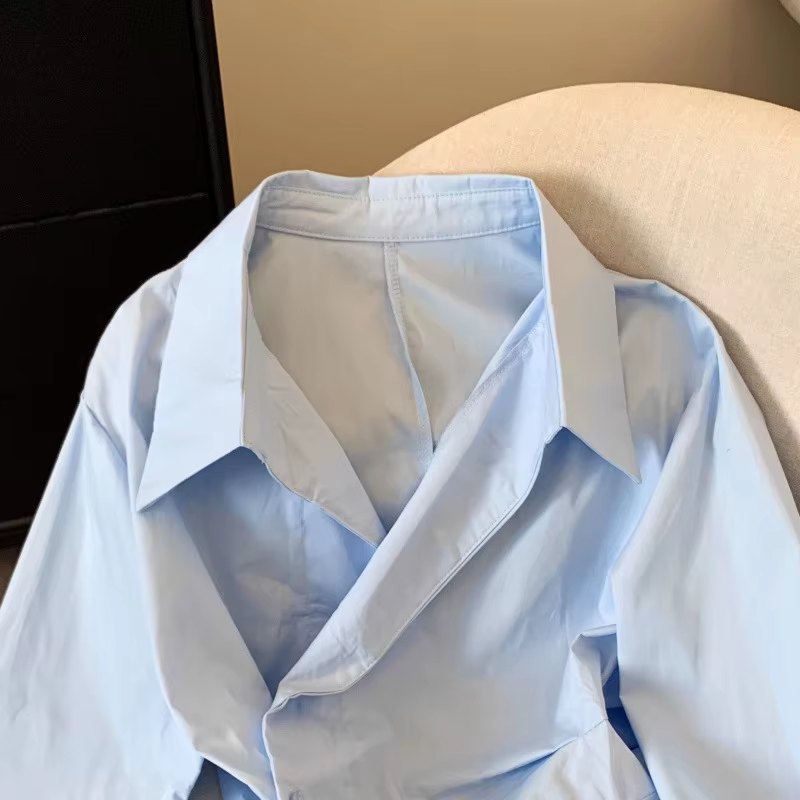 Chemisier Polo Femme Manches Longues 2026 – Tunique Blanche Élégante et Basique – Haut de Créateur Irrégulier Tendance pour le Travail