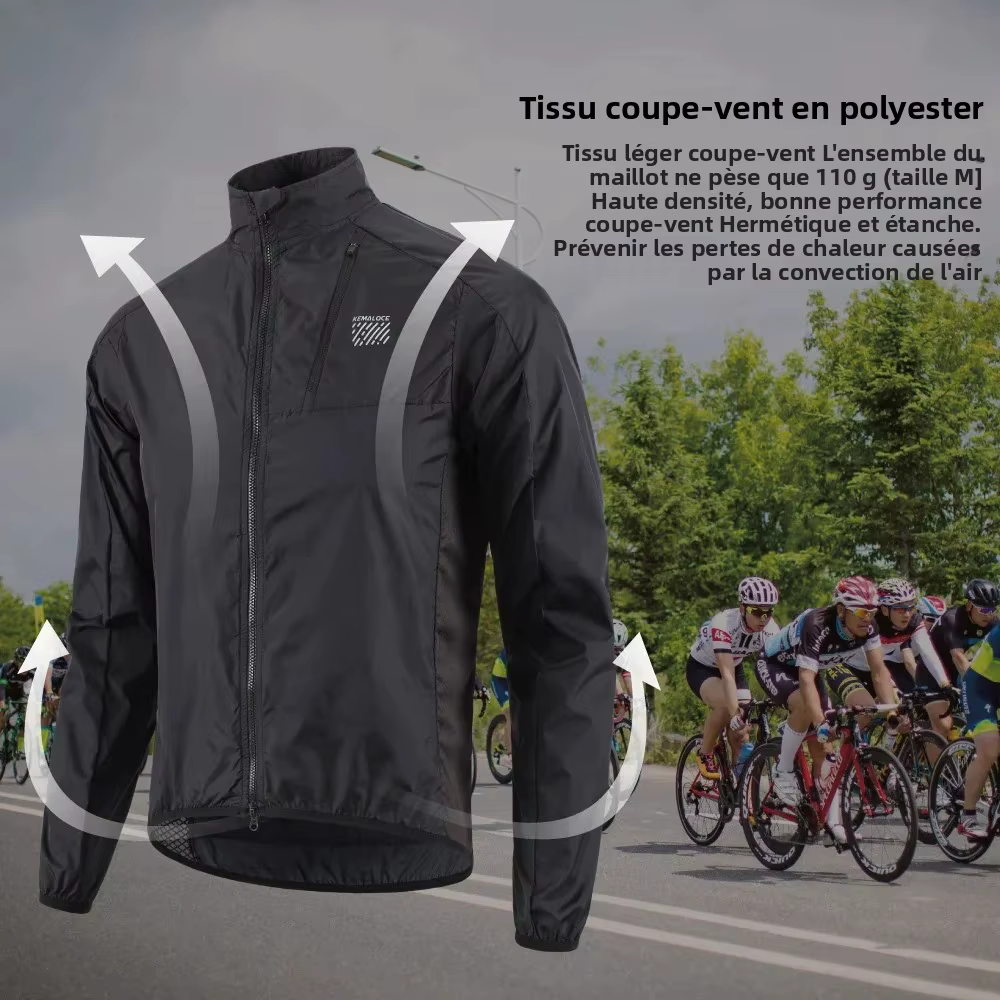 KEMALOCE veste de cyclisme coupe-vent hommes 2025 ultraléger à manches longues maillot de vélo noir et jaune léger vtt sport coupe-vent
