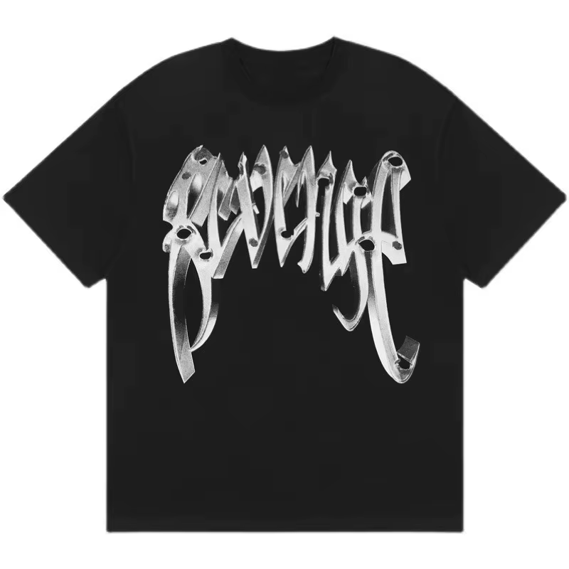 T-shirt à motif graphique effet métal 2D style gothique