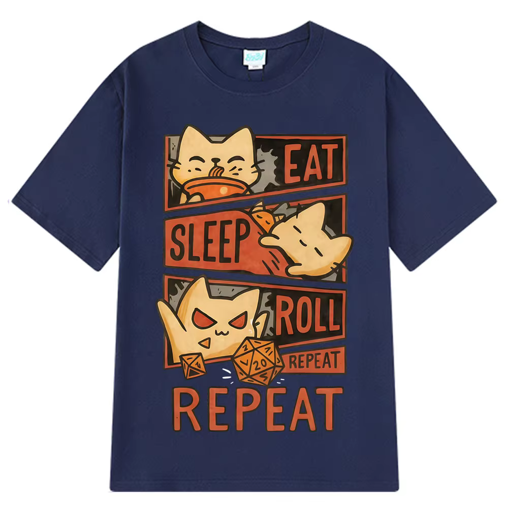 Chat fantaisiste DnD drôle Meme t-shirt hommes femmes Vintage lâche T-shirts été col rond coton à la mode surdimensionné