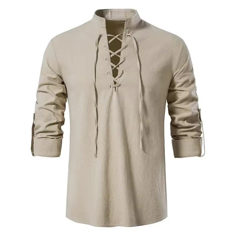 T-shirt en coton et lin à manches longues pour hommes