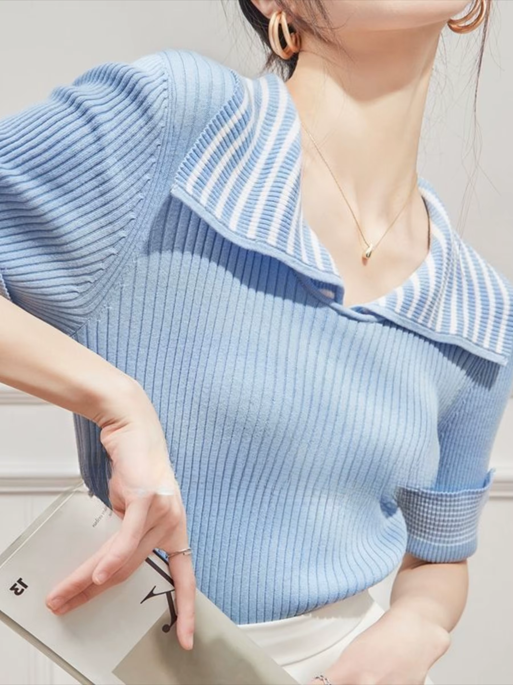 Pull à col polo uni pour femme