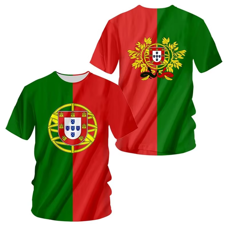 T-shirt imprimé emblème national du Portugal pour hommes, divers motifs, design de rue, col rond, rayé, 03/Casual Tees