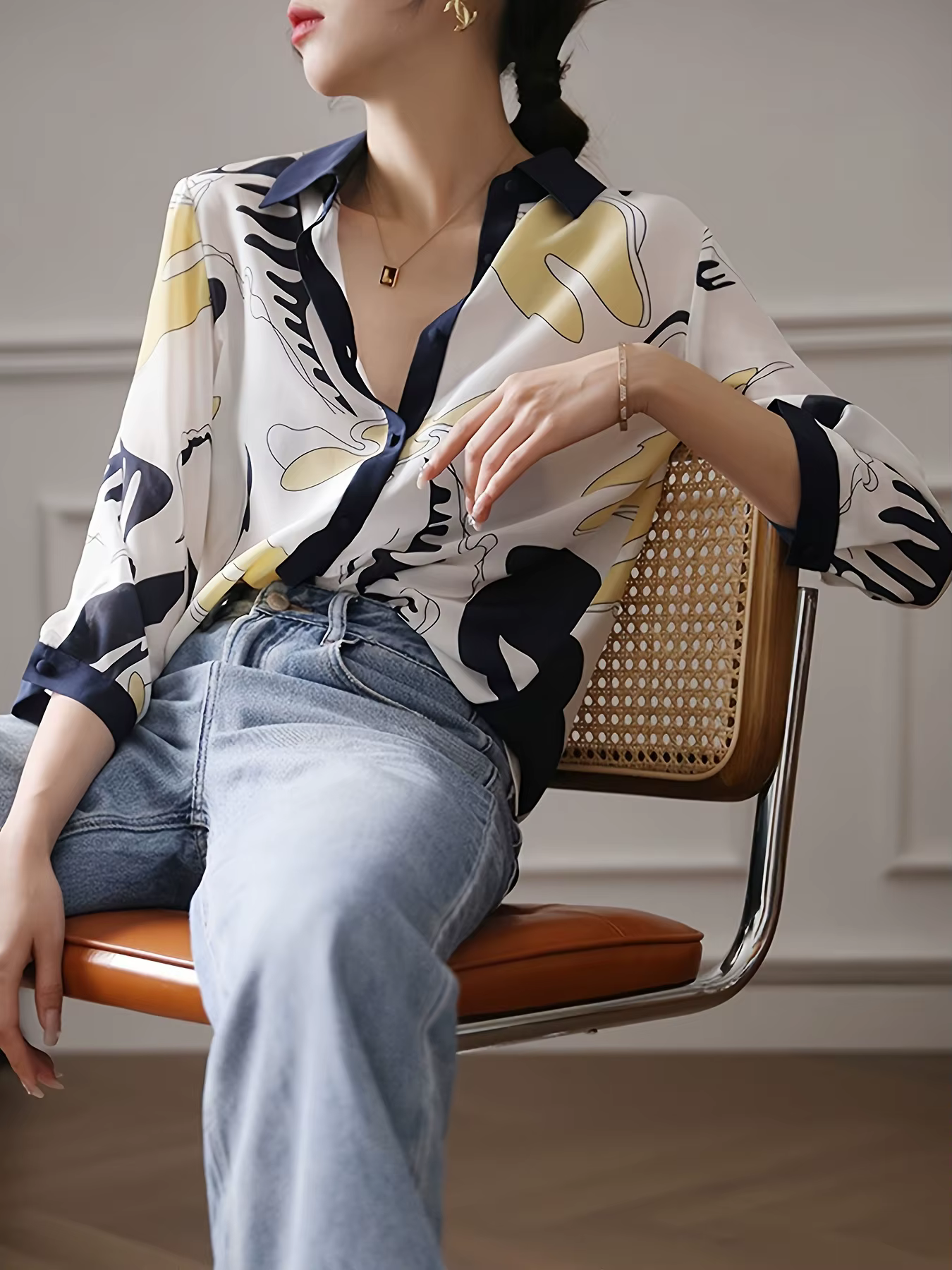 Mode luxe dames chemise France style femme impression blouse printemps été demi manches hauts blusa mujer