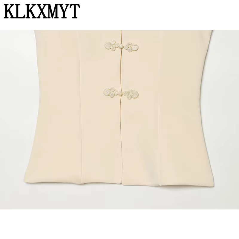 Haut décontracté et élégant pour femme KLKXMYT – Nouvelle collection 2026 – Débardeur court à nœud chinois