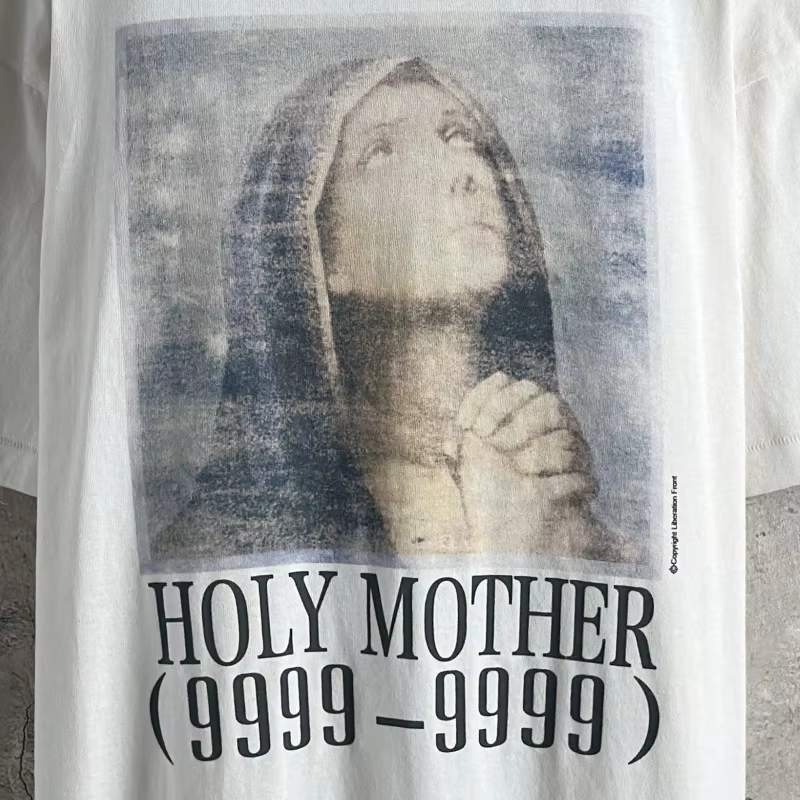 T-shirt Saint Print pour Hommes et Femmes, Motif Lettres Avant et Arrière, Coupe Oversize, Style Vintage Hip Hop Streetwear, Manches Courtes