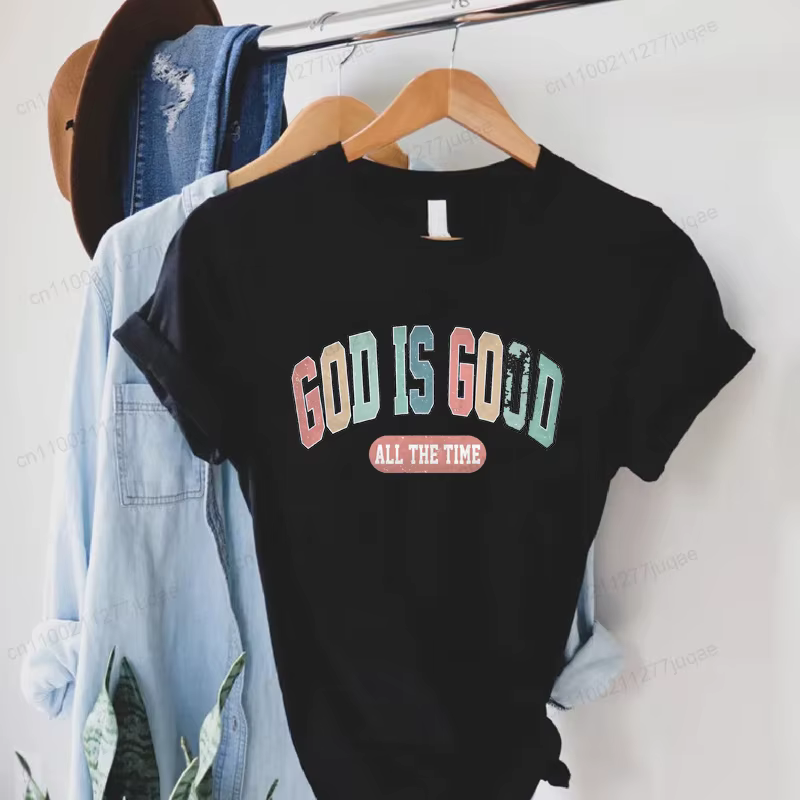 Dieu est bon tout le temps imprimer T-Shirts femmes été t-shirt verset de la Bible hauts drôles