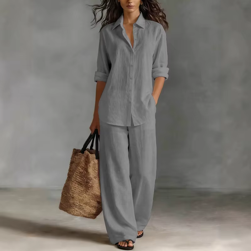 Ensemble deux pièces bohème en coton et lin pour les vacances printemps-été, haut et pantalon décontractés