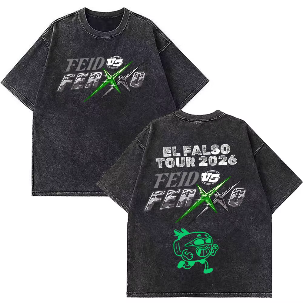 T-shirt vintage délavé imprimé Rapper Feid Ferxxo Tour 2026 pour hommes et femmes
