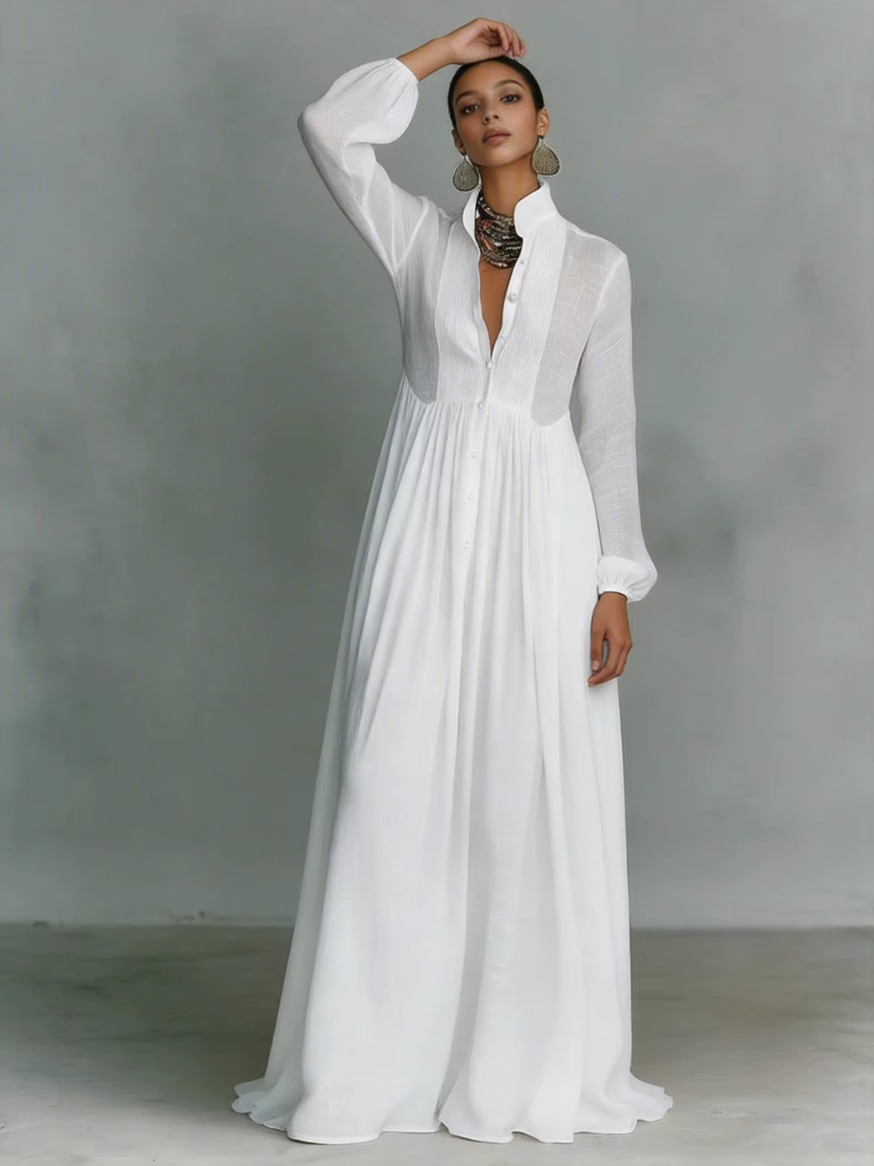 Robe longue élégante pour femmes, automne-hiver 2025, manches longues, robe maxi blanche décontractée