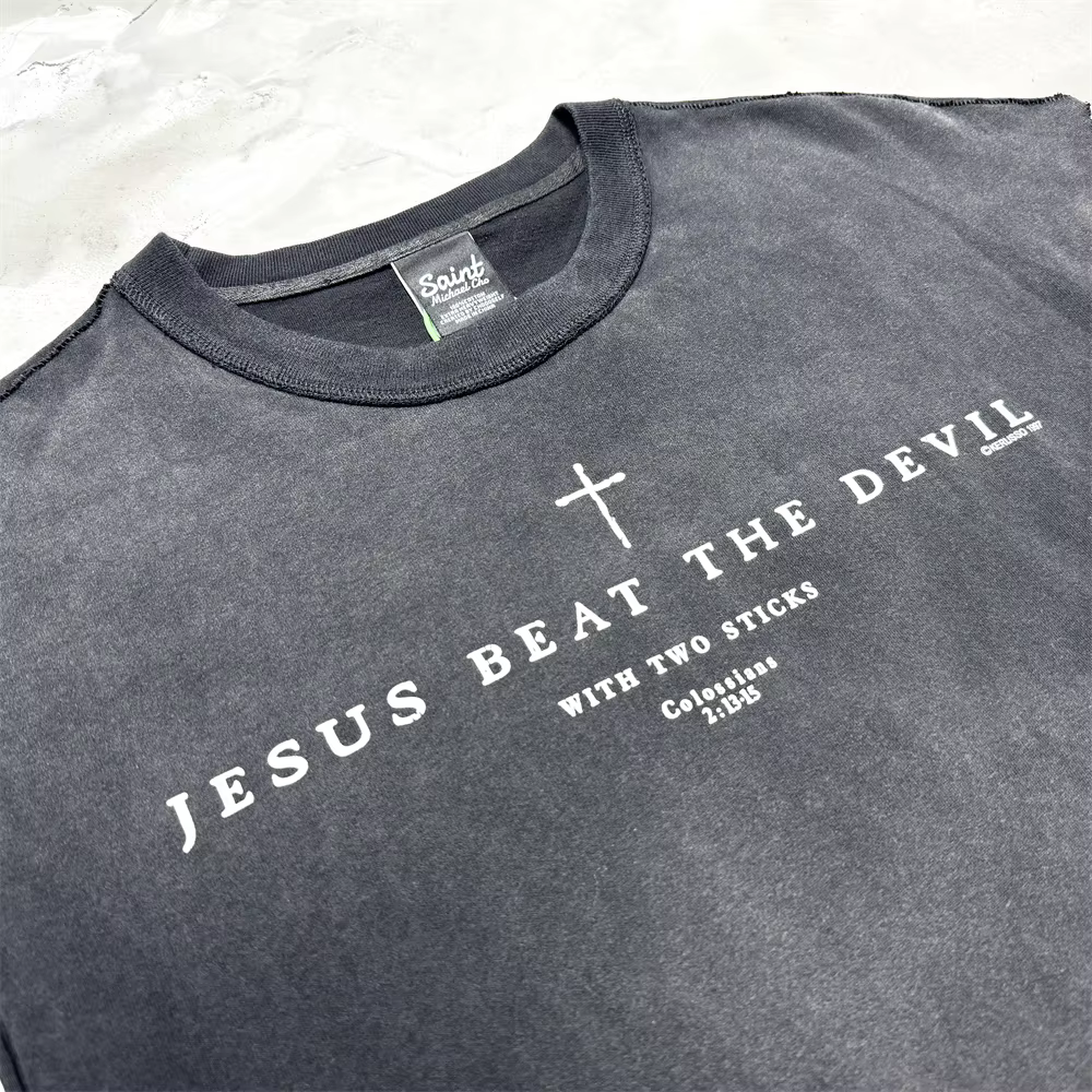 Sans manches Saint trou lavé T-shirt hommes femmes meilleure qualité hauts