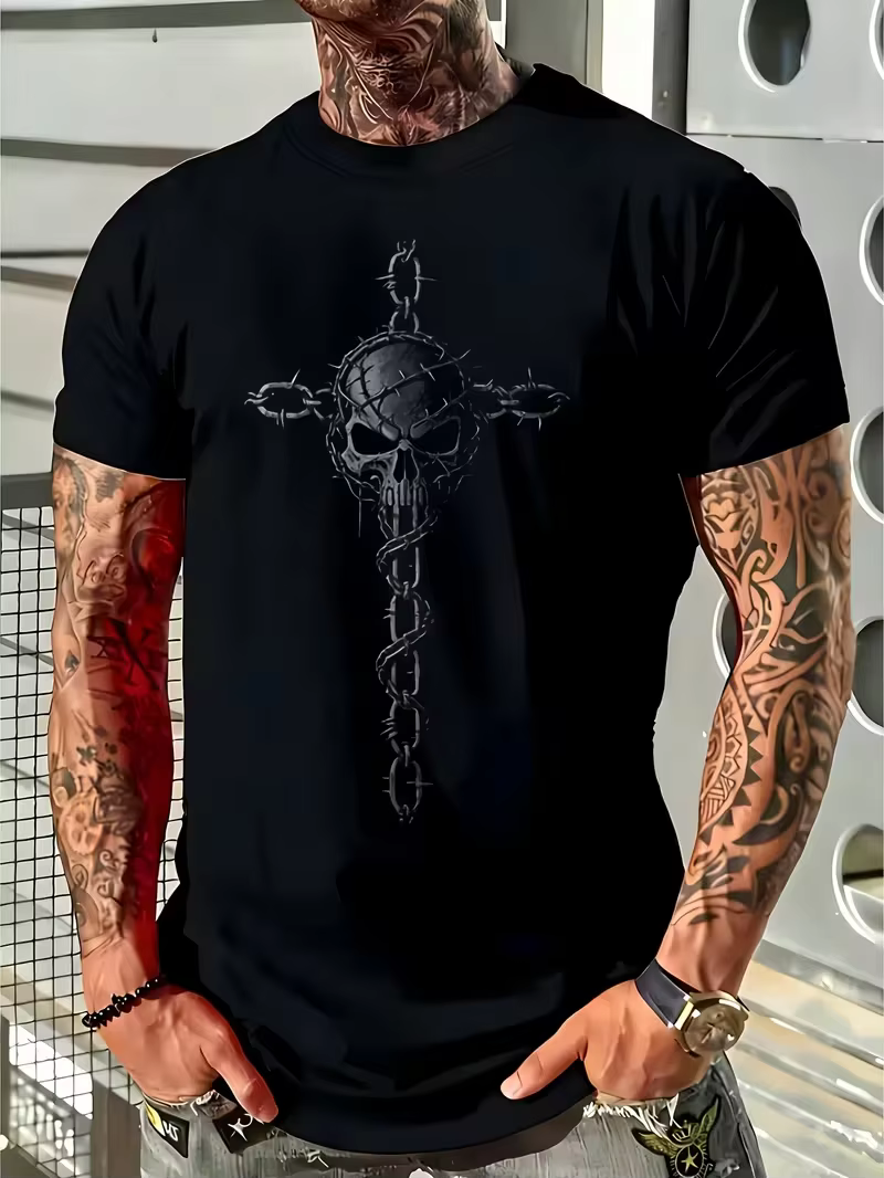 T-shirt pour homme {Flame Skull Design} Idéal pour une tenue décontractée à la maison