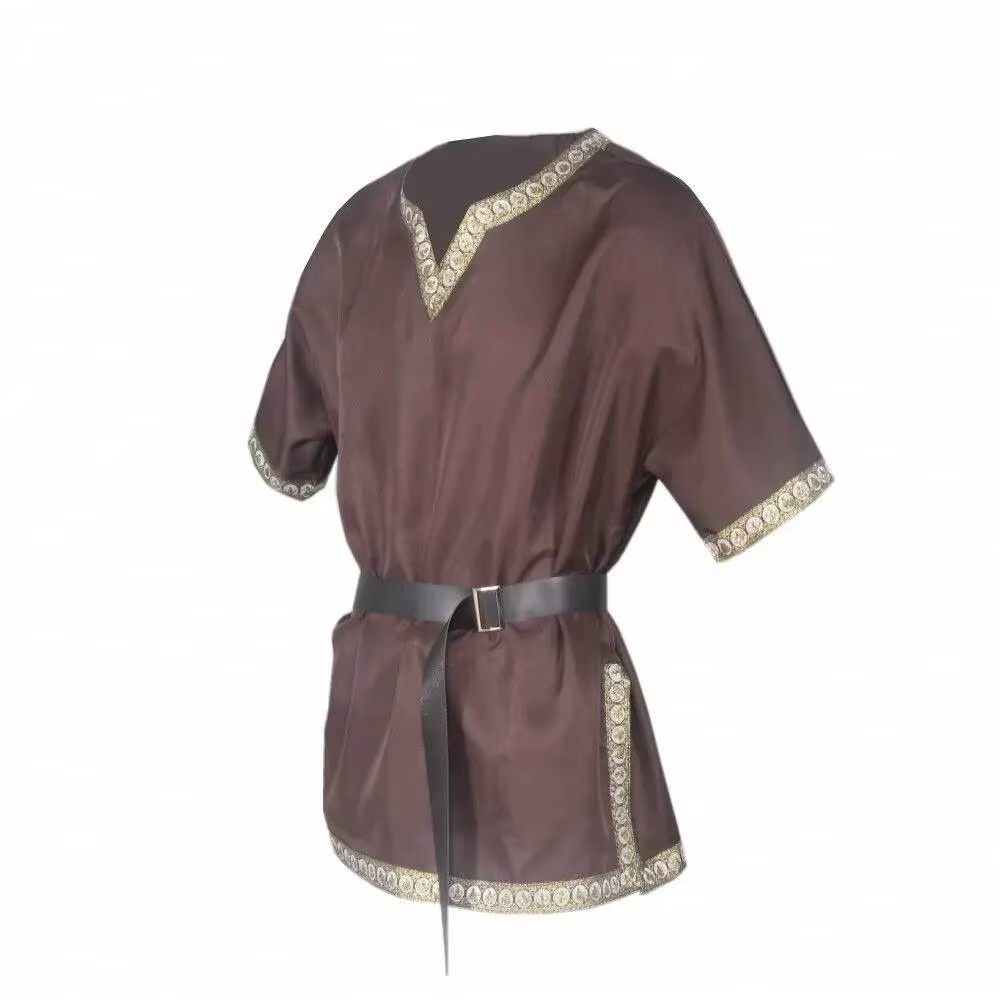 Chemise Celtique Médiévale Renaissance du 17ème Siècle Nordique Vintage Cosplay Performance Masquerade LARP à Manches Courtes