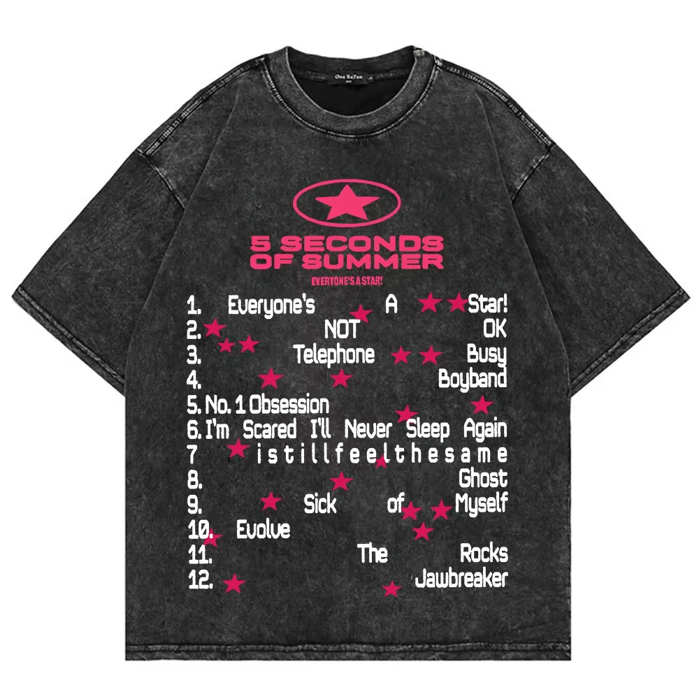 T-shirt oversize délavé 5 Seconds of Summer Everyone's A Star World Tour pour hommes et femmes