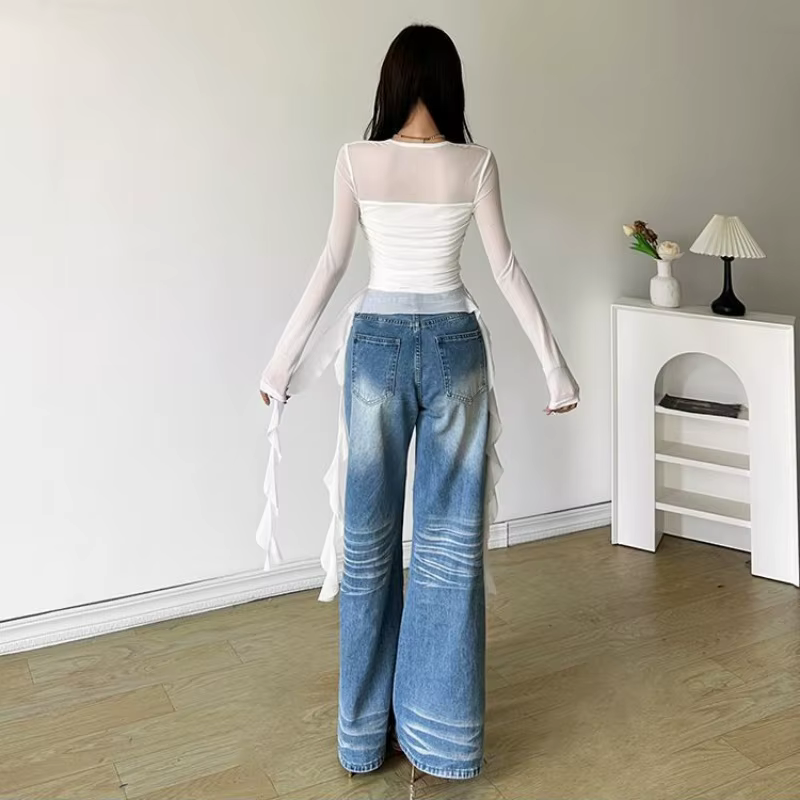 T-shirt manches longues à volants pour femmes