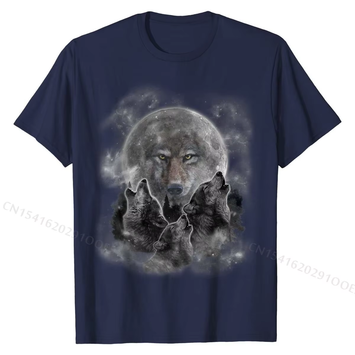 T-Shirt avec trois loups-garous pour homme, haut large en coton avec une Silhouette de loup pleine lune