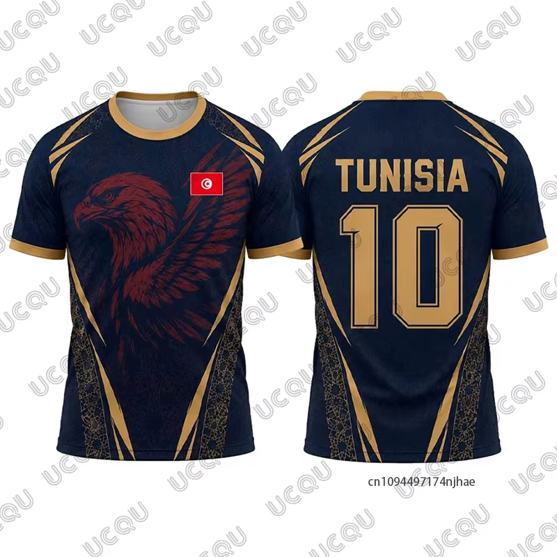 Nouveau maillot de football d'été à imprimé drapeau tunisien pour hommes et femmes