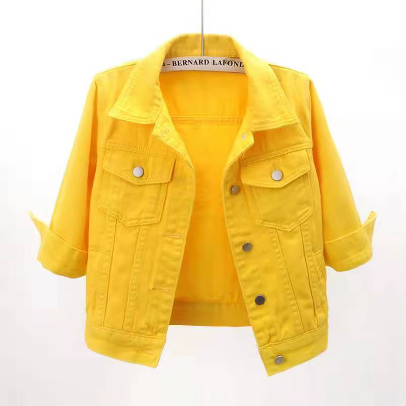 Femmes Denim veste printemps automne manteau court rose Jean vestes décontracté hauts violet jaune