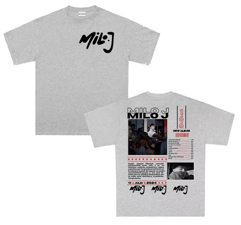 Rappeur Milo J 166 Tour 2025 album T-shirts hommes rétro haute qualité à manches courtes