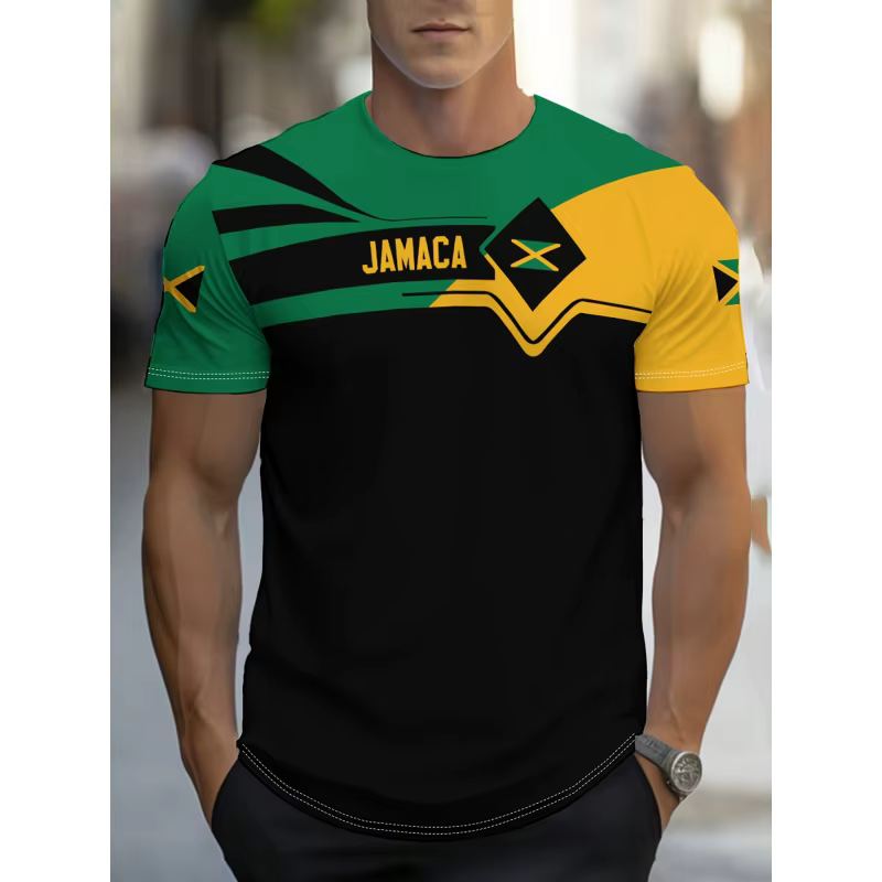 Jamaïque drapeau carte graphique T-Shirt pour hommes drôle jamaïcain 3D imprimé t-shirts été respirant haut col en o à