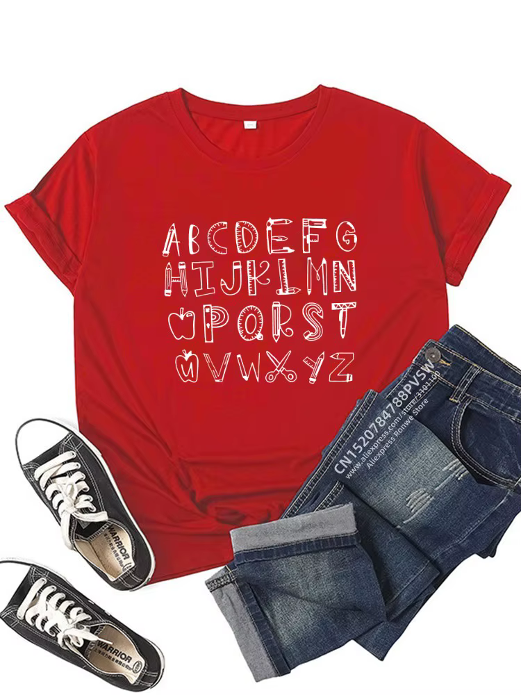 T-shirt graphique alphabet pour femme