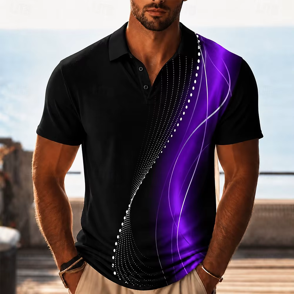 Polo pour homme noir et rouge à imprimé dégradé