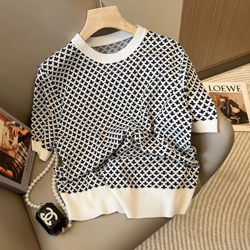 Pull tricoté à carreaux élégant pour femmes