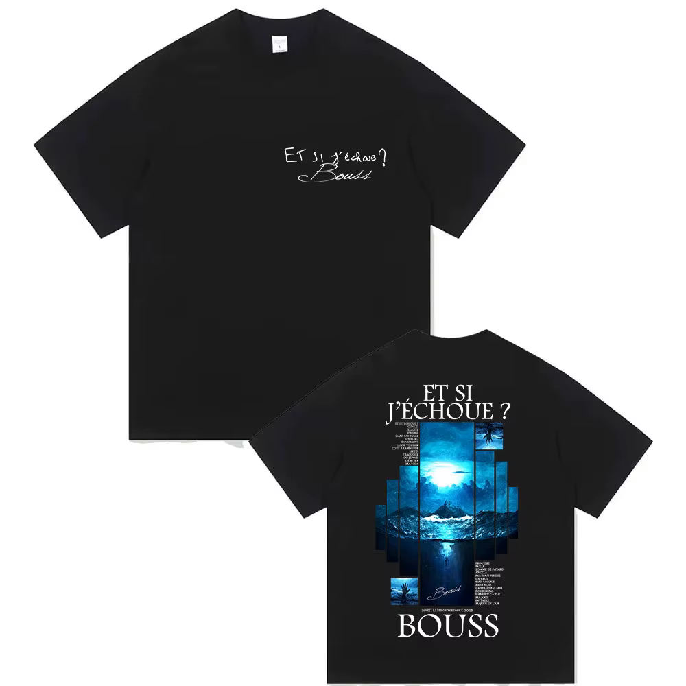 Rappeur BOUSS ET SI J'ECHOUE? Tour 2025 t-shirt graphique hommes rétro Hip Hop manches courtes T-shirts pur coton