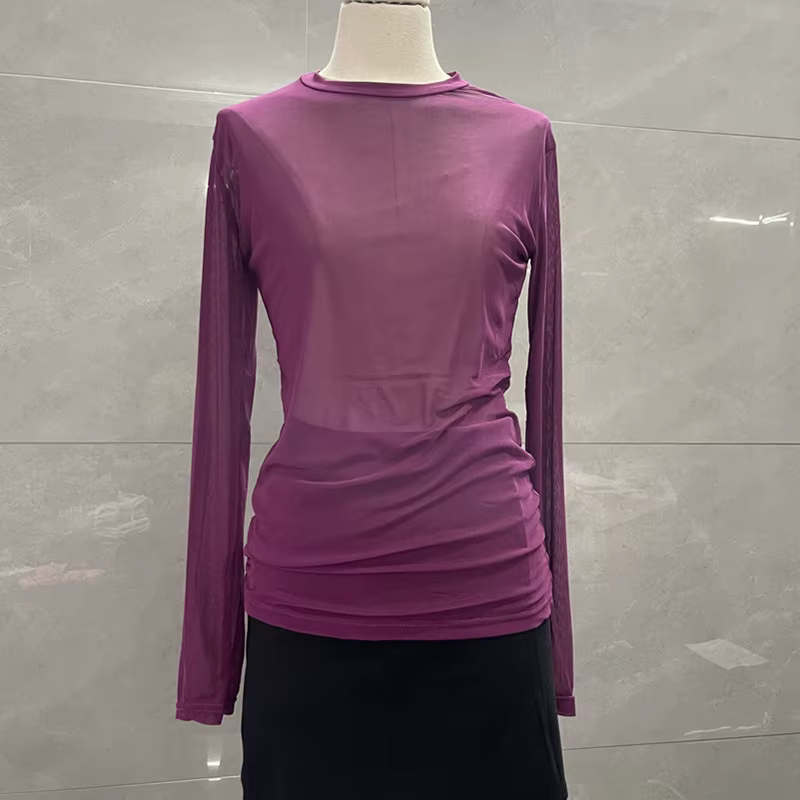 Chemise blanche à manches longues et col rond pour femme