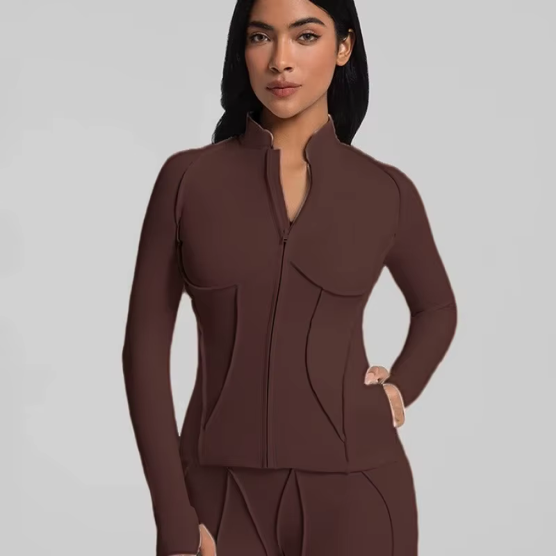 Chemise de Compression veste de Yoga pour femmes col montant haut de sport fermeture éclair manches longues