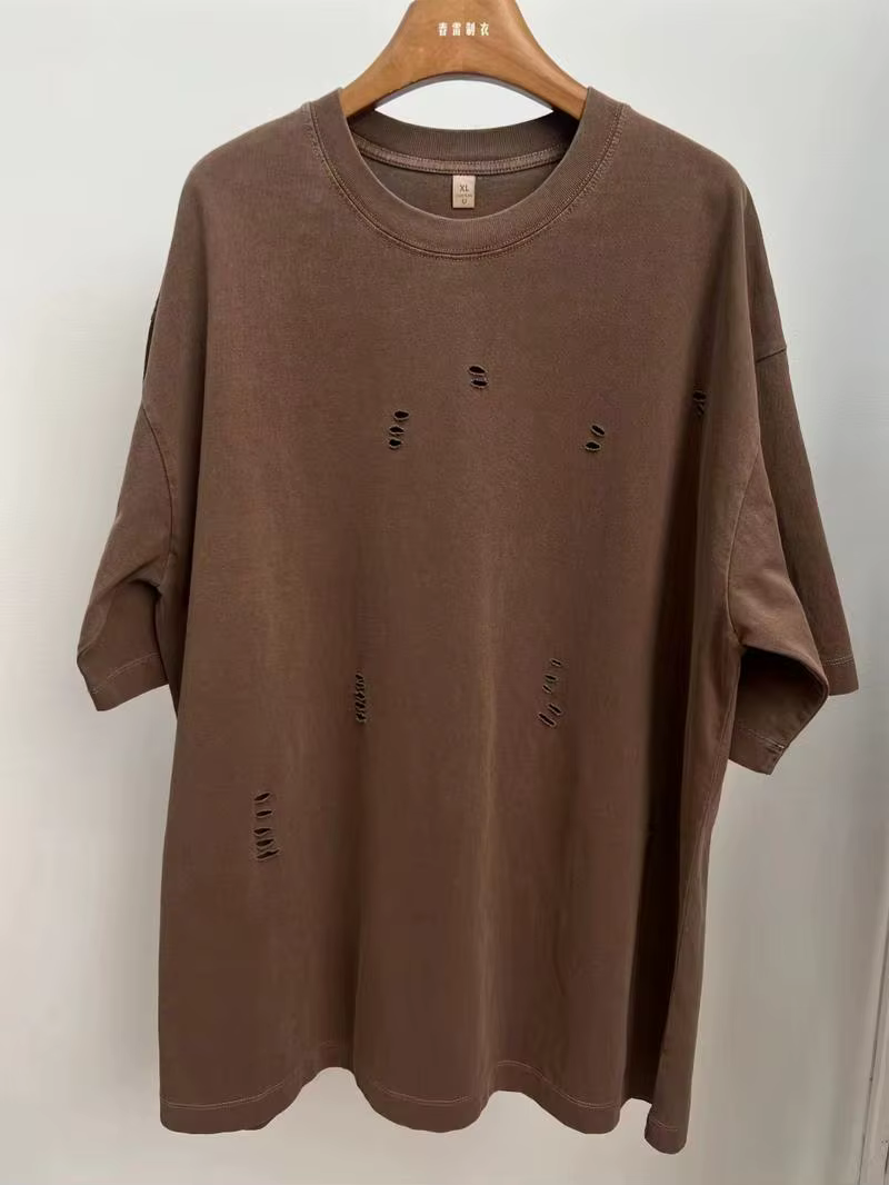 T-Shirt manches courtes col ras du cou déchiré pour hommes et femmes