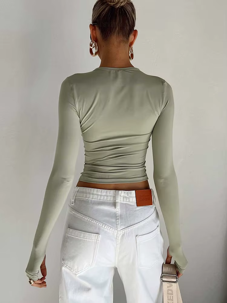 T-shirt à manches longues et col rond pour femme