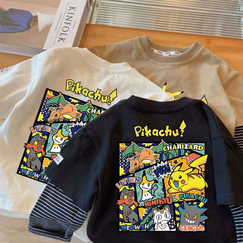 T-shirt pour enfants 100% coton Pokemon Pikachu Charizard Gengar imprimé