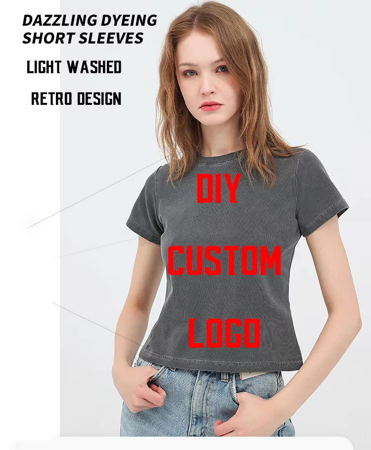 Femmes bricolage LOGO personnalisé 240GSM couleur unie mince lavé T-Shirt doux coton